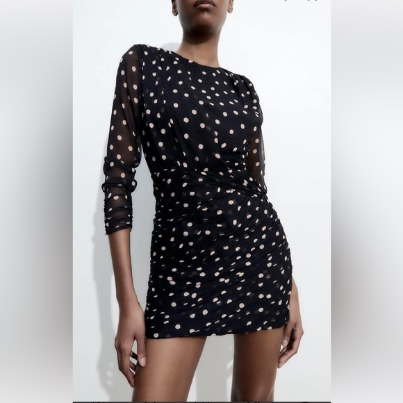 ZARA mini dress polka dot longs sleeve mini dress - Picture 6 of 8